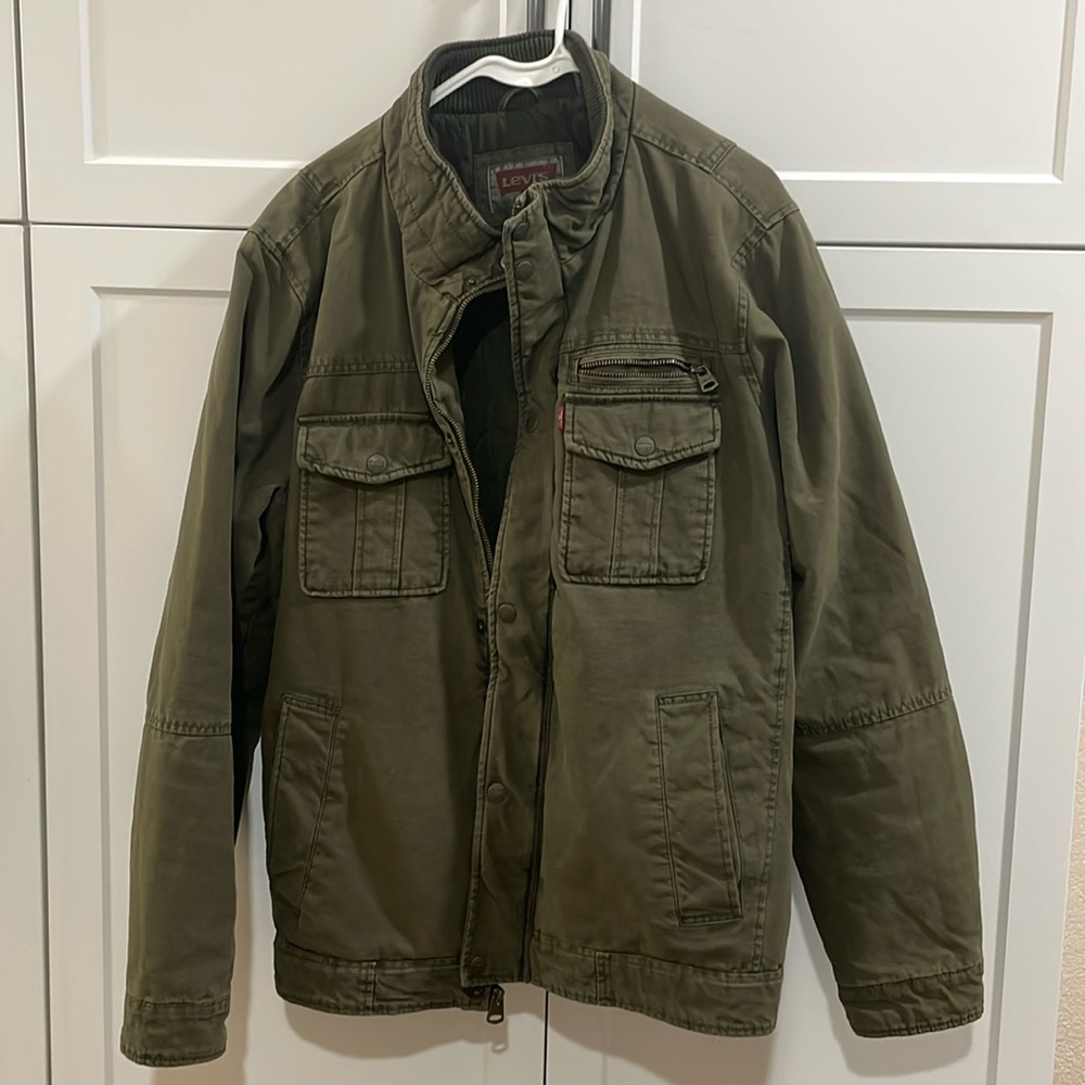 Levi's Cotton Shelled Filled Moto Military Jacket. Men's Size XL. Olive Green.
